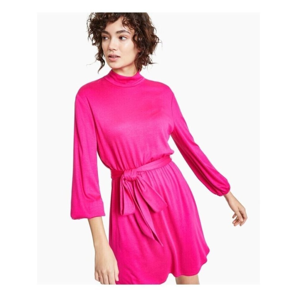 BAR III DRESSES Pink Mock Womens Tie Waist Balloon Sleeve Shift Dress Size XL